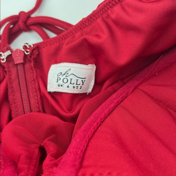 Princess Polly St. Germaine Red Bodycon Dress beaded sheer sleeve - Picture 4 of 8